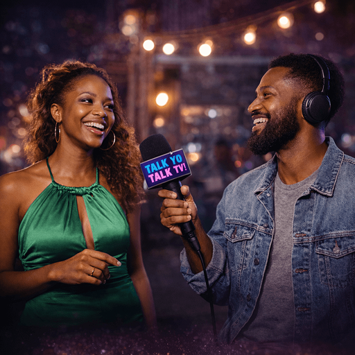 A man and woman engaged in conversation, facing each other with attentive expressions